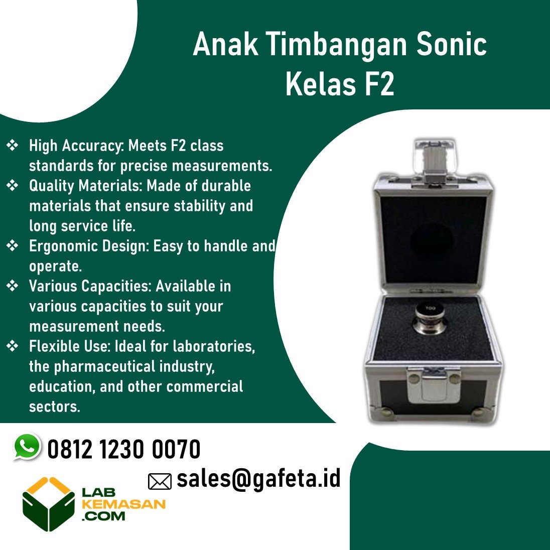 Jual anak timbangan F2 merek Sonic untuk kalibrasi timbangan farmasi / neraca analitik