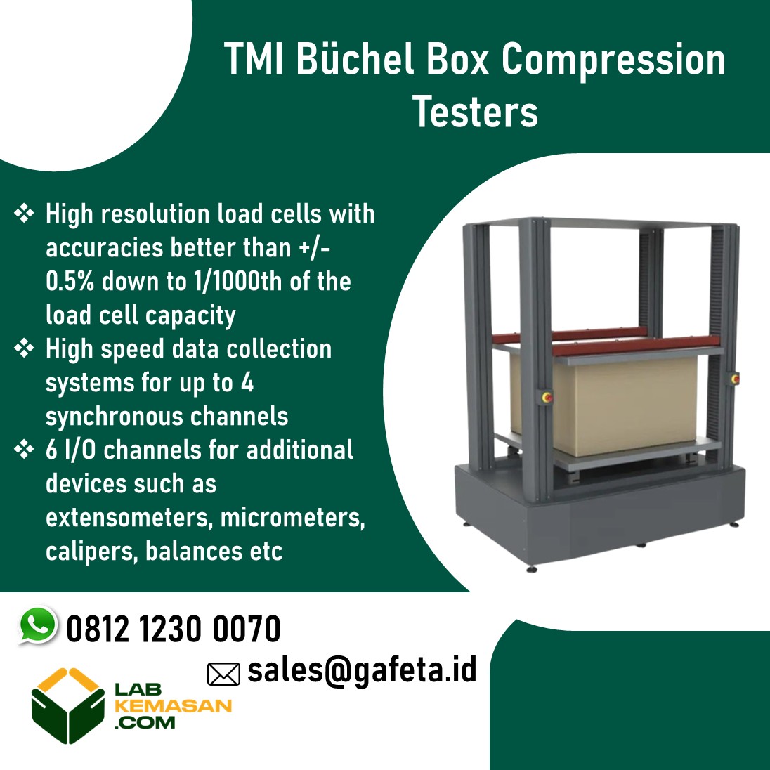 Jual Box Compression Tester (BCT) TMI Büchel - Alat Uji Kekuatan Karton